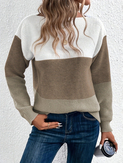 Pullover Knitted Sweater Fashion Round Neck Splicing Knitwea | Vibra Cloth