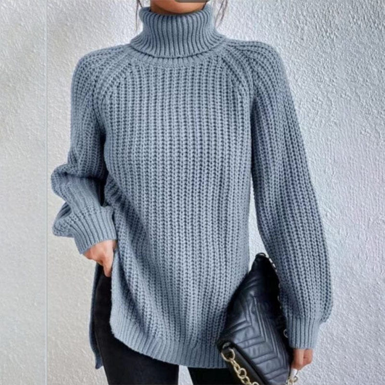 Turtleneck Pullover Sweater With Split Design Fashion Simple | Vibra Cloth