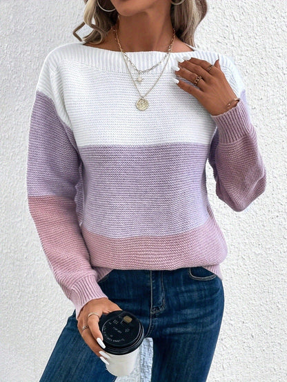 Pullover Knitted Sweater Fashion Round Neck Splicing Knitwea | Vibra Cloth