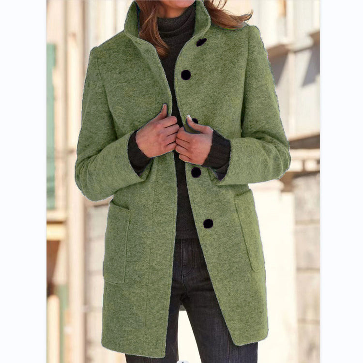 Fashion Stand Collar Woolen Coat With Pockets Fall Winter Ca | Vibra Cloth