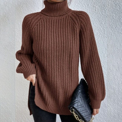 Turtleneck Pullover Sweater With Split Design Fashion Simple | Vibra Cloth