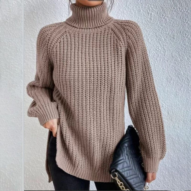 Turtleneck Pullover Sweater With Split Design Fashion Simple | Vibra Cloth